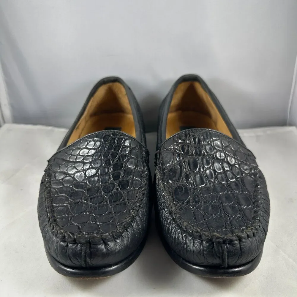 Zelli Mens Size 8M Loafers Shoes Black Genuine Crocodile Italy Hand Crafted